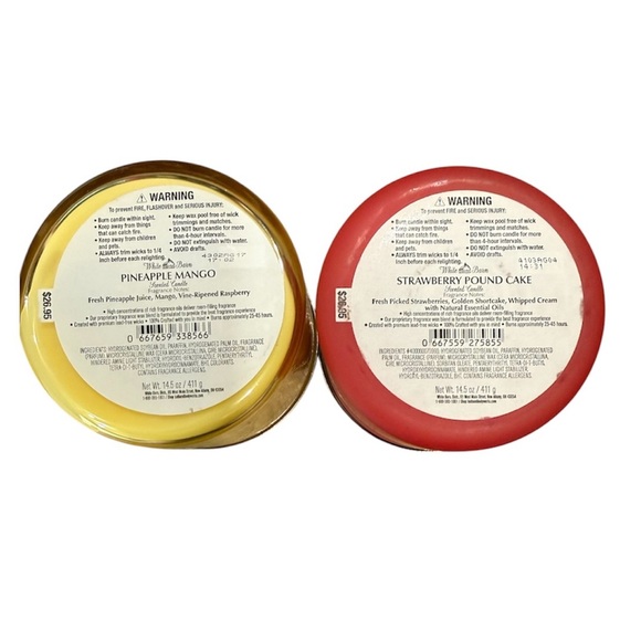 2 New White Barn 3 Wick Candles Strawberry Pound Cake Pineapple Mango 14.5 oz - Picture 5 of 6
